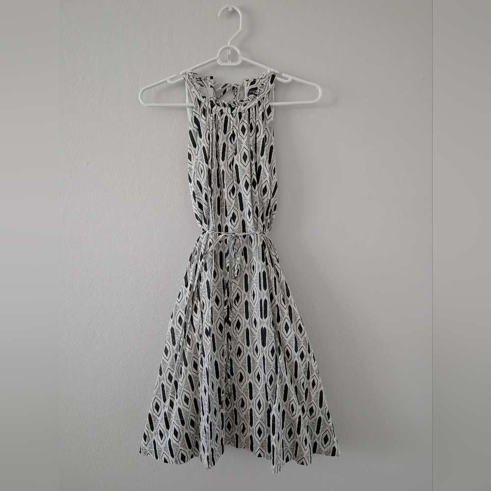Banana Republic Elegant Black and White Patterned Halter Dress